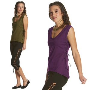 Vest with scoop neck and side lacing